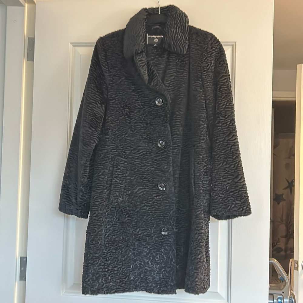 Black faux fur long coat